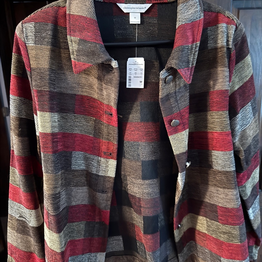 Christopher & Banks Women's Checkered Blazer - Red and Brown